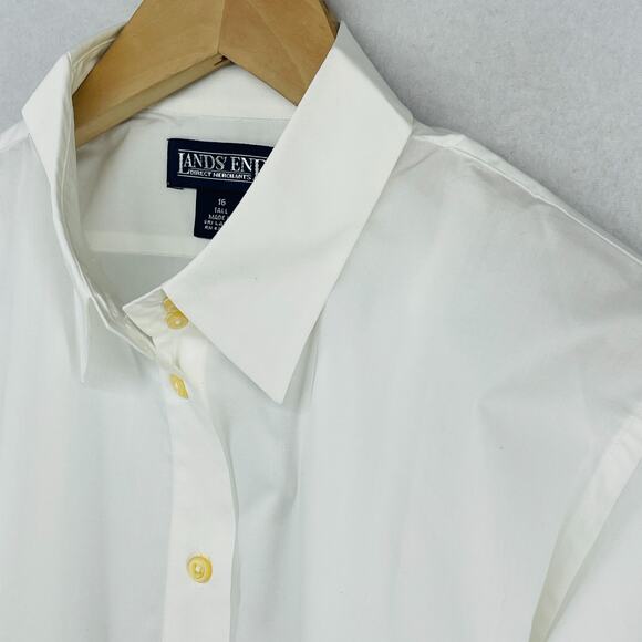 LANDS END Shirt Womens 16 Tall Poplin Button Up Long Sleeve Cotton White NEW - Picture 2 of 12